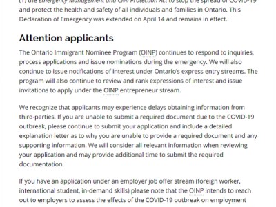 Cập nhật mới nhất về chương trình định cư Ontario trong mùa dịch COVID-19